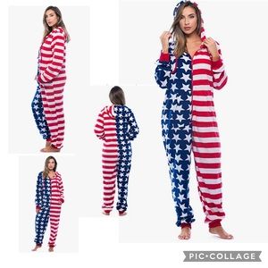 American Flag Unisex Adult Fleece Onesie